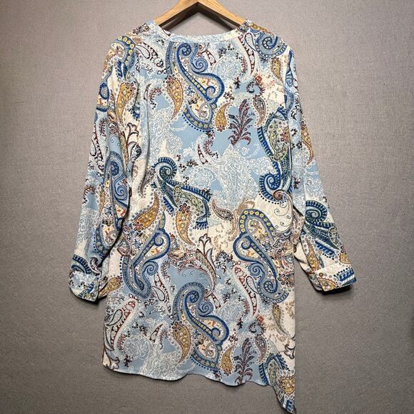 Chico’s Paisley Floral High Low Blouse 2 (12–14) Boho Retro Artsy Classic Top - Picture 2 of 8